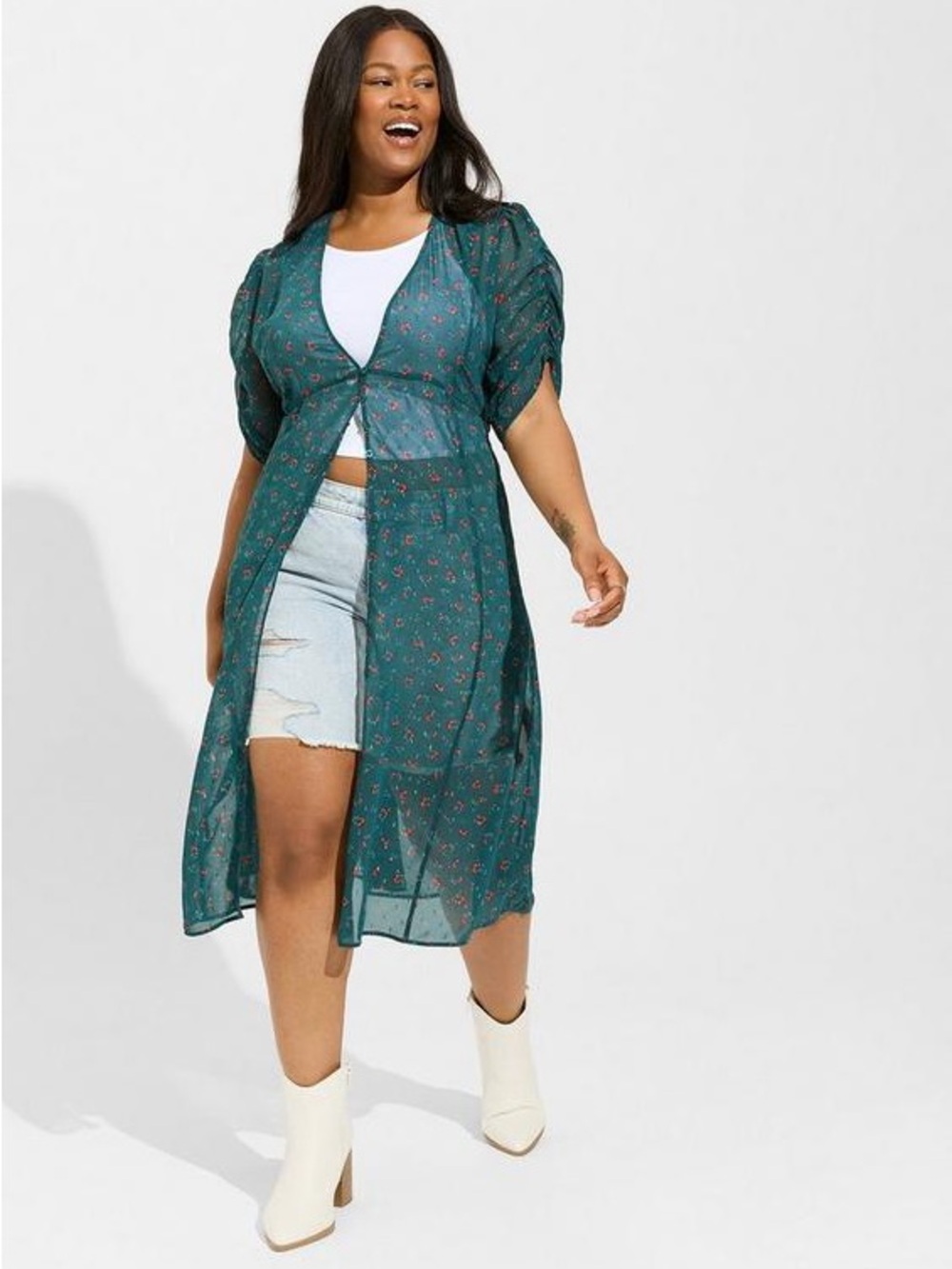 Torrid Chiffon Ruched Sleeve Kimono